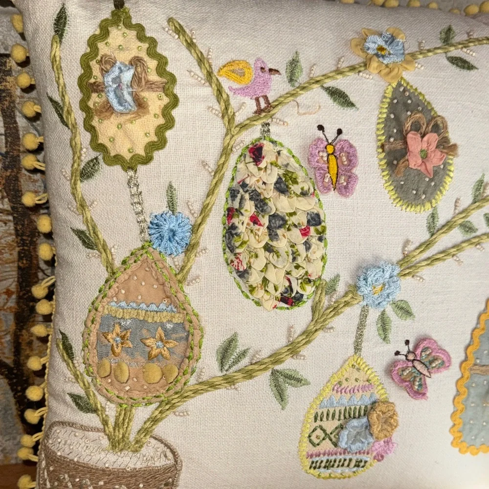 Embroidered Pier 1 Spring Easter Motif Decorative Pillow